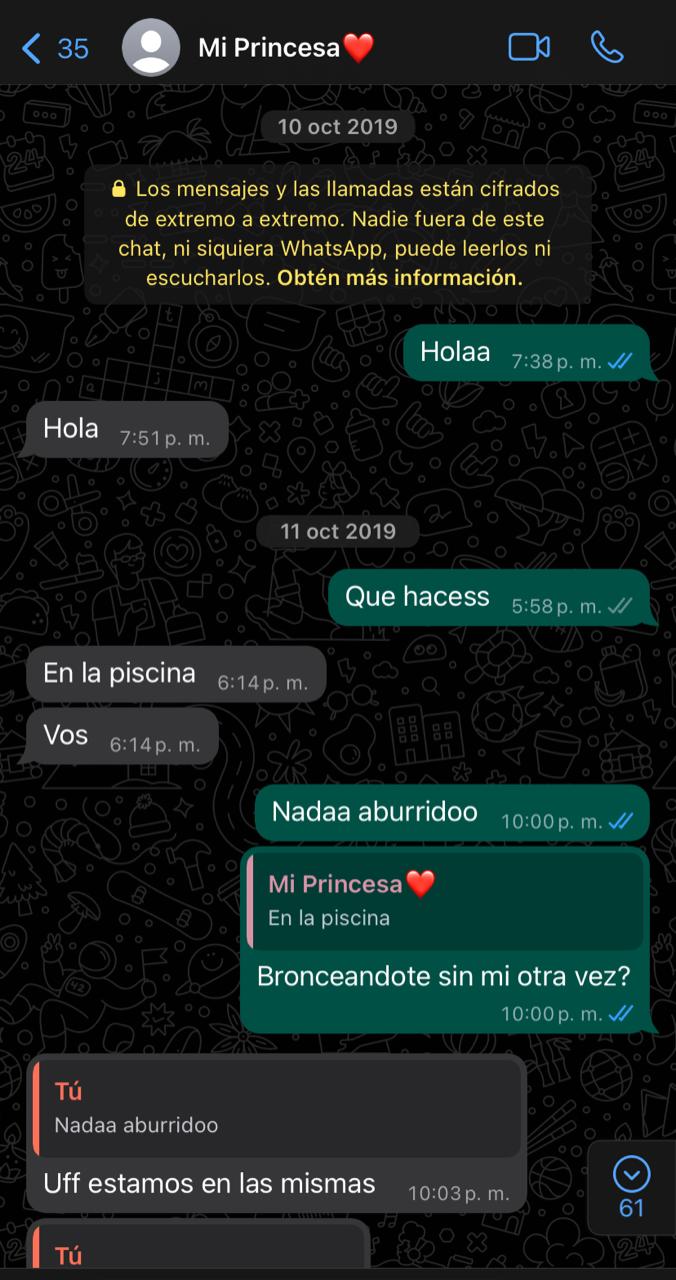 Captura de pantalla de nuestro primer chat de WhatsApp